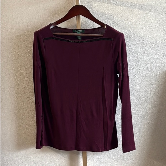 Lauren Ralph Lauren Tops - Lauren Ralph Lauren Elegant Cotton Top long sleeve plum glass bead – Size L